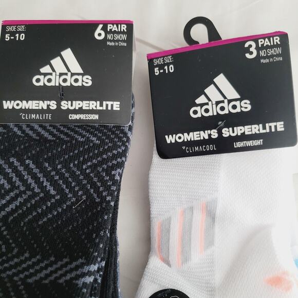 Adidas Superlite Socks Womens 5-10 9 Pair No Show Climalite Climacool Ankle - Picture 2 of 6